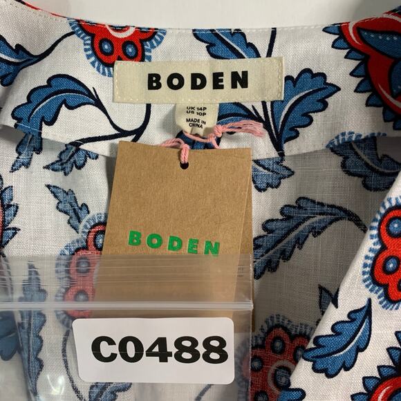 Boden 10P Petite NEW Eve Linen Midi Dress Ivory Floret Vine Prairie Floral - Picture 4 of 9